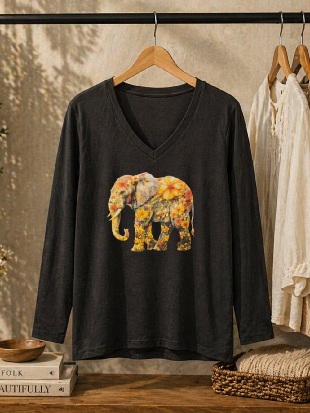 Vibrant elephant graphic 3/4 sleeve Shirt Size XL - DTF pressed tshirt Woman